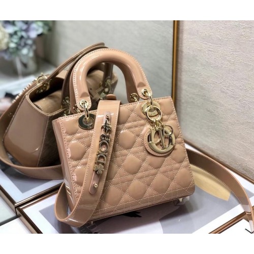 BOLSO PEQUEÑO LADY DIOR Beige Piel de becerro acharolada M0531 Beige