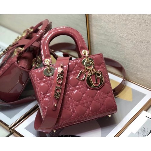 BOLSO PEQUEÑO LADY DIOR Piel de becerro charol rosa M0531 Rosa