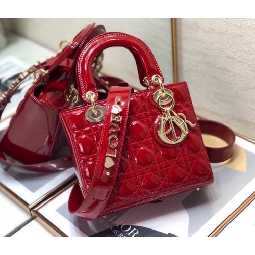 BOLSO PEQUEÑO LADY DIOR Piel de becerro charol roja M0531 Rojo