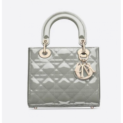BOLSO PEQUEÑO LADY DIOR Piel de becerro charol gris M0531