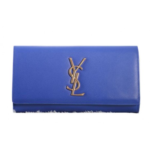 Saint Laurent Classic Monogramme Clutch Cuero Original Y5486 Azul