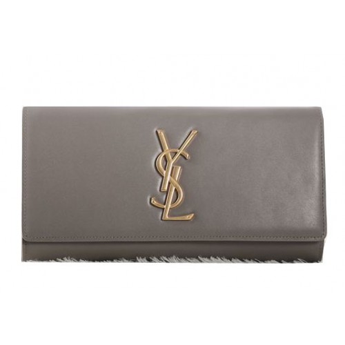Saint Laurent Classic Monogramme Clutch Cuero Original Y5486 Caqui