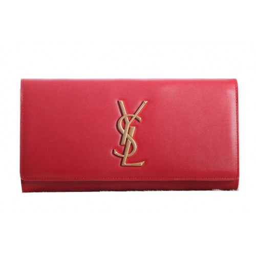 Saint Laurent Classic Monogramme Clutch Cuero Original Y5486 Rojo