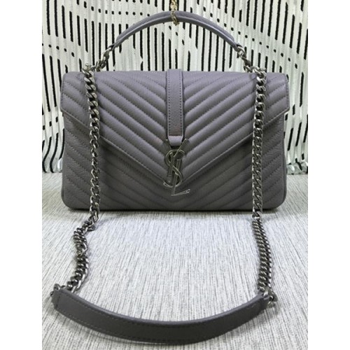 Saint Laurent Classic Monogramme Bolso con solapa de cuero de cabra Y392737 Gris