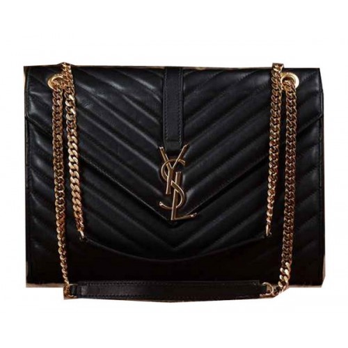 Saint Laurent Classic Monogramme Bolso con solapa de cuero original Y5480 Negro