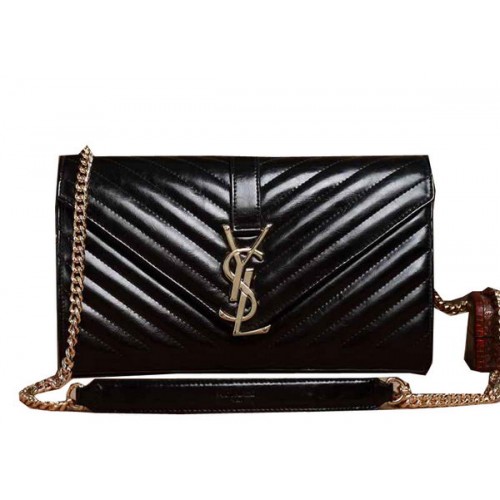 Saint Laurent Classic Monogramme Bolso con solapa de piel de oveja Y5482 Negro