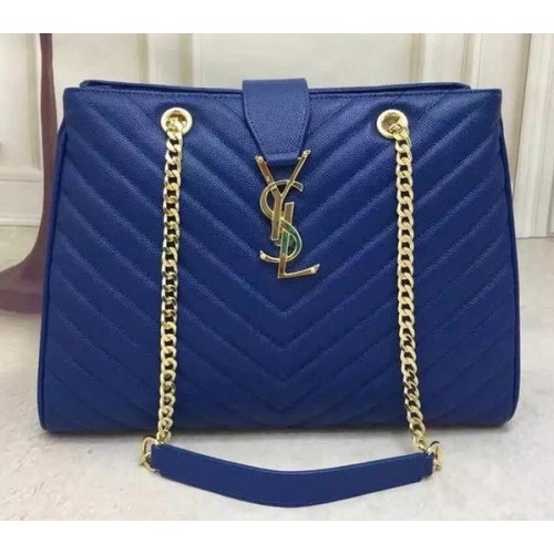 Saint Laurent Large Cabas Cannage Pattern Bolso de cuero Y26584 Azul