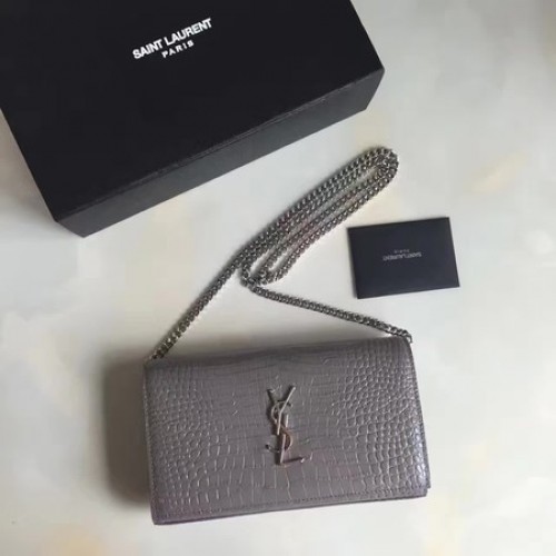 Saint Laurent mini bolso de hombro tipo bandolera de piel de cocodrilo 360458 gris