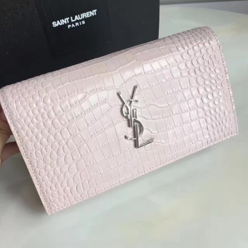 Saint Laurent Mini bolso de hombro tipo bandolera de piel de cocodrilo 360458 rosa