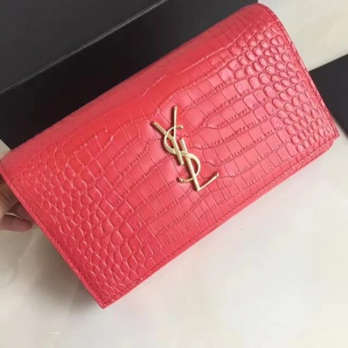 Saint Laurent Mini bolso de hombro tipo bandolera de piel de cocodrilo 360458 rojo