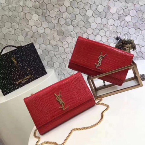 Saint Laurent Bolso bandolera mini de piel de cocodrilo Y2811 Rojo