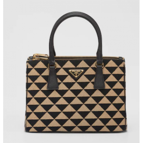 Bolso pequeño de tejido jacquard Prada Galleria 1BA863 Black&Beige