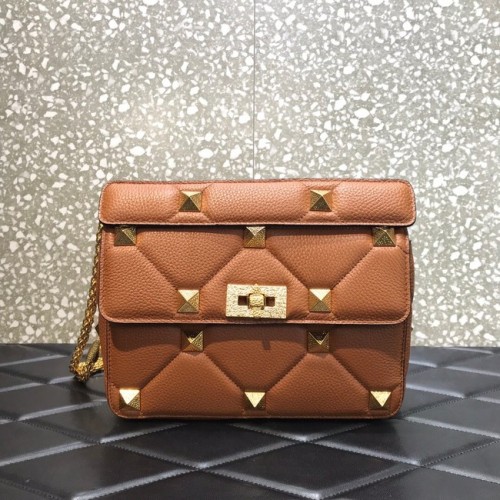 VALENTINO GARAVANI Bolso de hombro de piel de becerro graneada 2B0I59 marrón