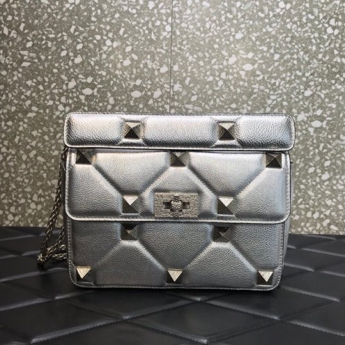 VALENTINO GARAVANI Bolso de hombro de piel de becerro graneada 2B0I59 plata