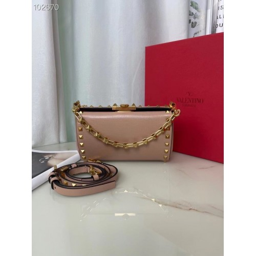 VALENTINO GARAVANI Bolso de hombro Rockstud Alcove Grain de piel de becerro V0189 rosa