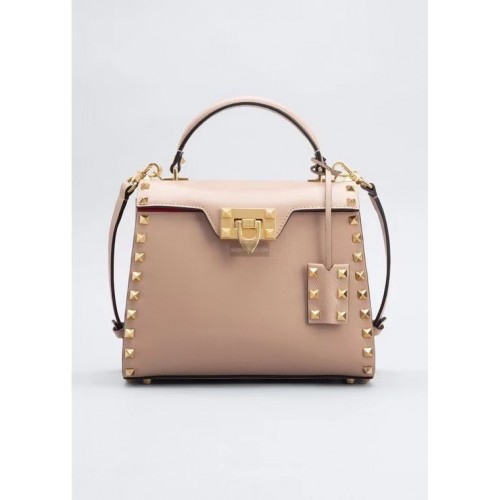 VALENTINO GARAVANI Bolso de mano Rockstud Alcove de piel de becerro de grano pequeño 2B0J71 rosa