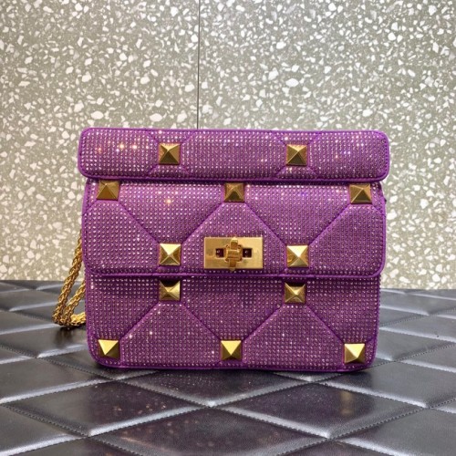 VALENTINO GARAVANI Bolso de hombro con cadena de piel de oveja suave Roman Stud VW0B0I82 violeta