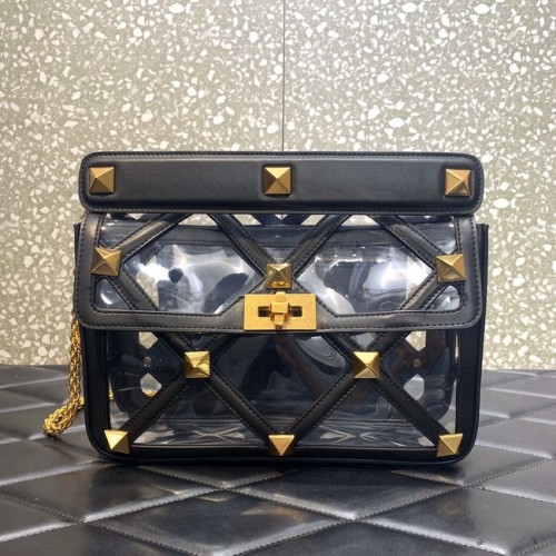 VALENTINO GARAVANI Bolso de hombro Roman Stud de suave piel de cordero con cadena WW2B0I60B negro