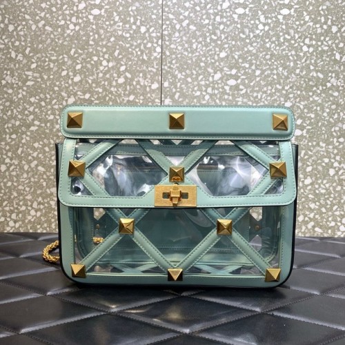 VALENTINO GARAVANI Bolso de hombro con cadena de piel de oveja suave Roman Stud WW2B0I60B azul claro