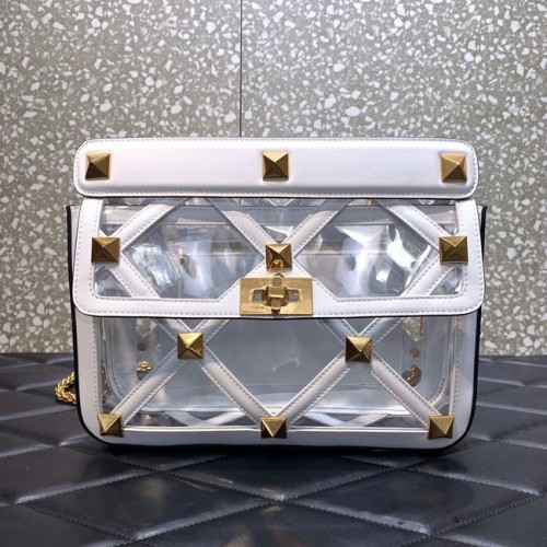 VALENTINO GARAVANI Bolso de hombro Roman Stud de piel de oveja suave cadena WW2B0I60B blanco