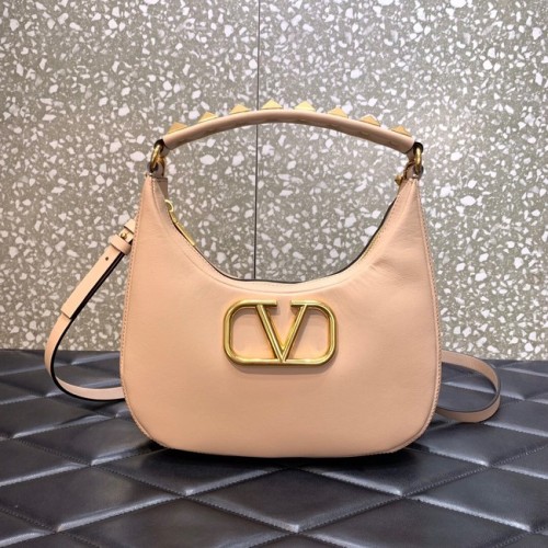 VALENTINO GARAVANI STUD SIGN Bolso hobo de piel de becerro 1W2B0K69 rosa