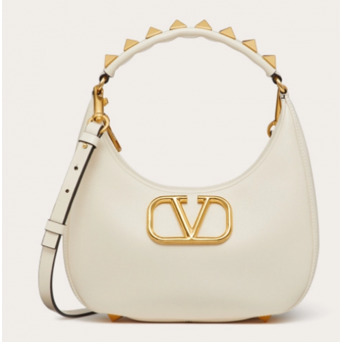 VALENTINO GARAVANI STUD SIGN Bolso hobo de piel de becerro 1W2B0K69 blanco