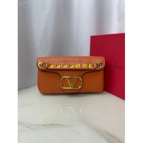 VALENTINO GARAVANI Bolso de hombro Stud Sign de napa NL098 naranja