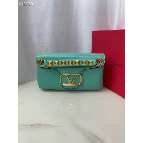 VALENTINO GARAVANI Bolso de hombro Stud Sign de napa NL098 azul cielo