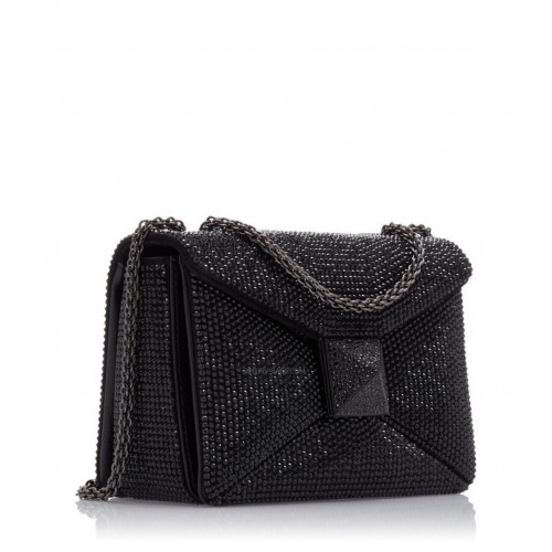 VALENTINO ONE STUD Bolso de hombro pequeño con bordado de diamantes de imitación 1W0B0L NEGRO