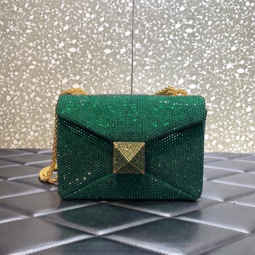 VALENTINO ONE STUD Bolso de hombro pequeño con bordado de diamantes de imitación 1W0B0L VERDE