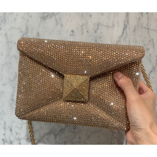 VALENTINO ONE STUD Bolso de hombro pequeño con bordado de diamantes de imitación 1W0B0L ROSA CLARO