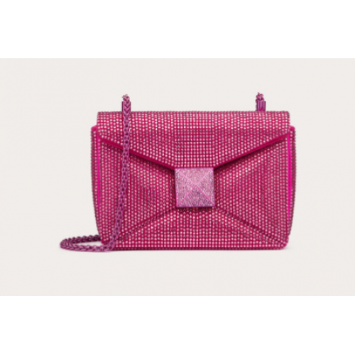 VALENTINO ONE STUD Bolso de hombro pequeño con bordado de diamantes de imitación 1W0B0L PINK