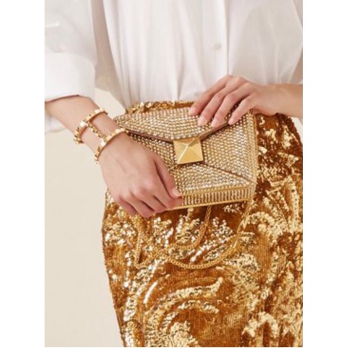 VALENTINO ONE STUD Bolso de hombro pequeño con bordado de diamantes de imitación 1W0B0L AMARILLO