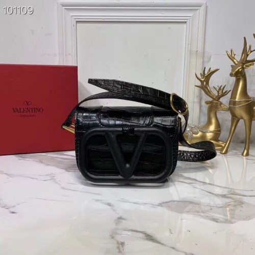 VALENTINO Origianl Bolso bandolera de piel de cocodrilo V0032 negro