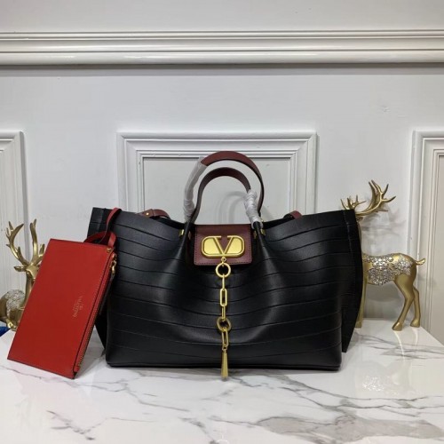VALENTINO Original Bolso de Piel Bar Repujado V0099F Negro