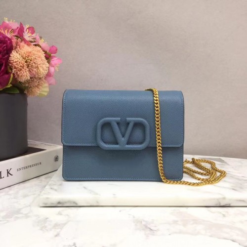 VALENTINO Cuero original 069 Bolso con cadena azul