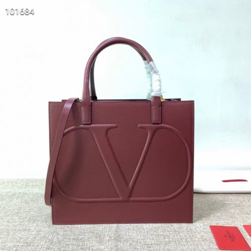 VALENTINO Bolso tote original de piel V2021 rojo sangre