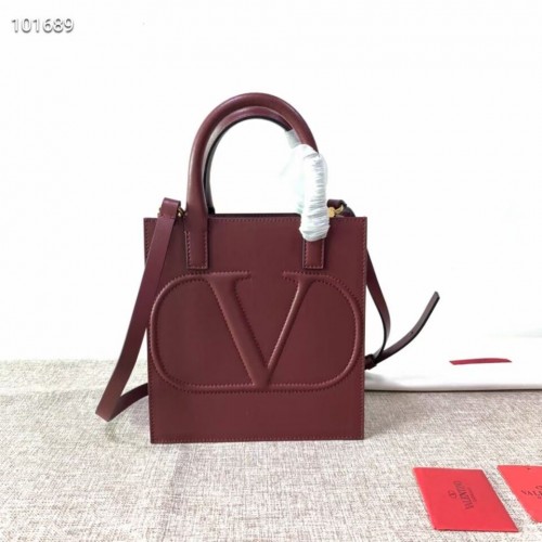 VALENTINO Bolso tote original de piel V2022 rojo sangre