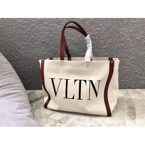 VALENTINO Bolso Rockstud Canvas V0978 Blanco&Vino