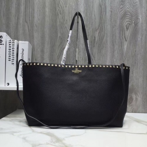 VALENTINO Bolso shopper Rockstud de piel granulada 93316 negro