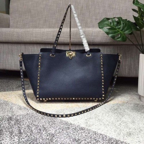 VALENTINO Bolso tote grande Rockstud 0973 azul oscuro