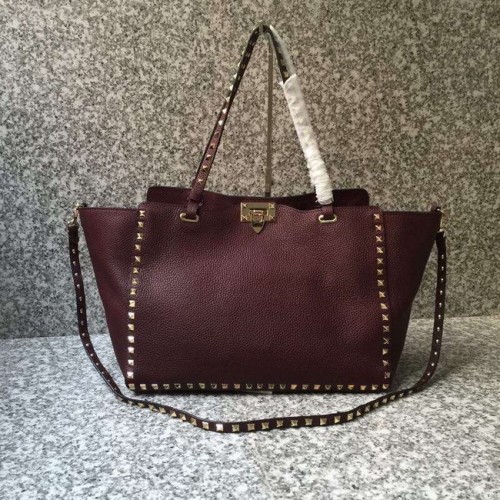 VALENTINO Bolso tote grande Rockstud 0973 rojo oscuro