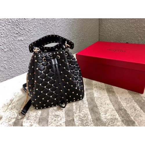 VALENTINO Bolso bombonera de piel Rockstud 0059L negro