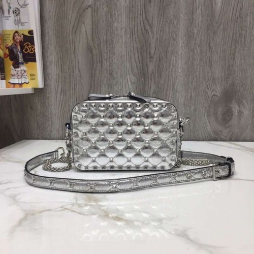 VALENTINO Bandolera de piel para cámara Rockstud 57367 plata