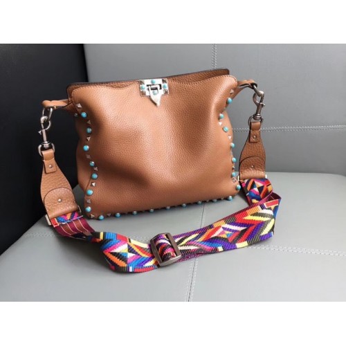 VALENTINO Bolso bandolera de piel Rockstud 50031-2 marrón