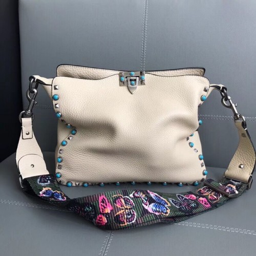VALENTINO Bolso bandolera de piel Rockstud 50031 blanco roto