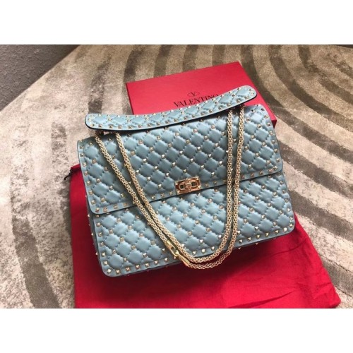 VALENTINO Bolso bandolera grande Spike de piel acolchada 0027 Azul claro