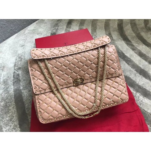 VALENTINO Bolso bandolera grande Spike de piel acolchada 0027 rosa