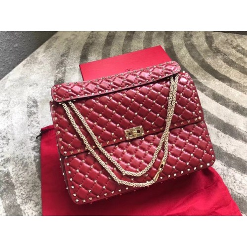 VALENTINO Bolso bandolera grande Spike de piel acolchada 0027 rojo