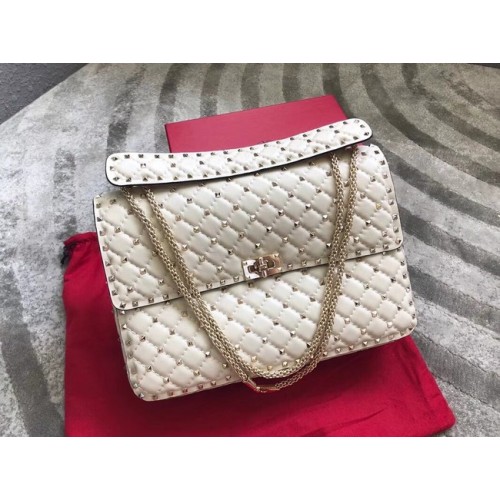 VALENTINO Bolso bandolera grande Spike de piel acolchada 0027 blanco